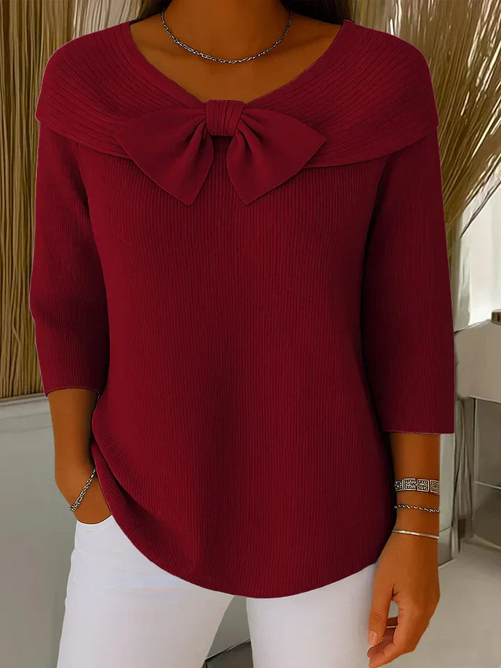 Women's Classic Crew Neck Sweater with Bow Detail