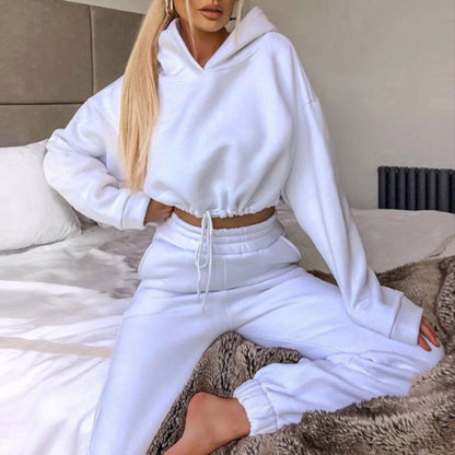 Women's jogging suit two-piece set with cropped hoodie