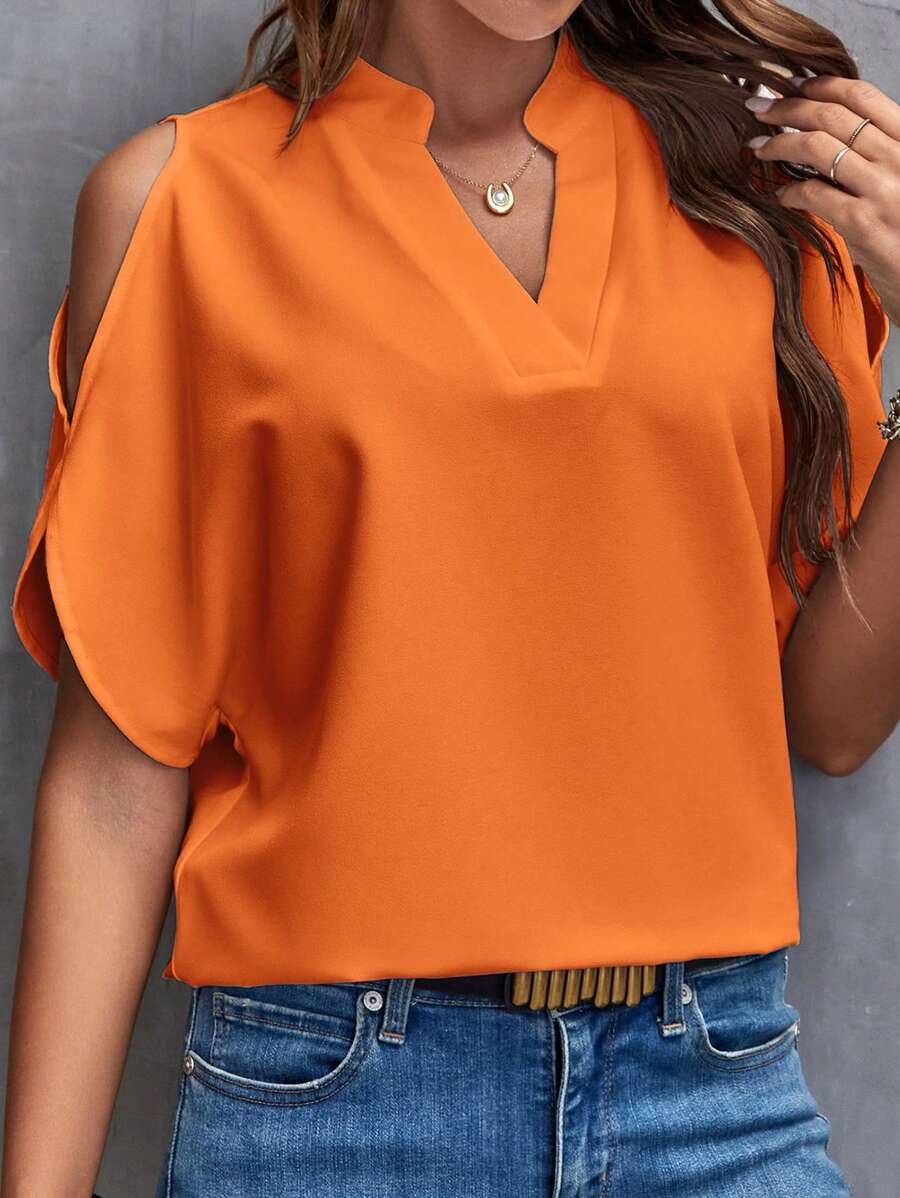 Women's Relaxed Fit V Neck Short Sleeve Top - Olytrend