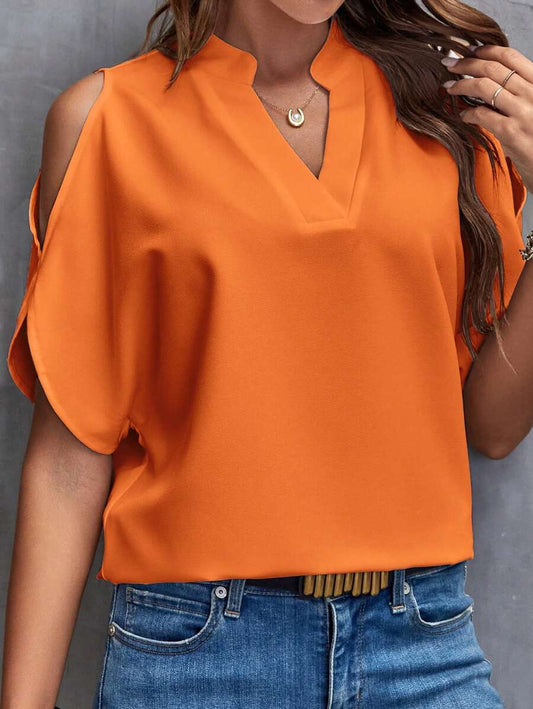 Women's Relaxed Fit V Neck Button Blouse - Olytrend