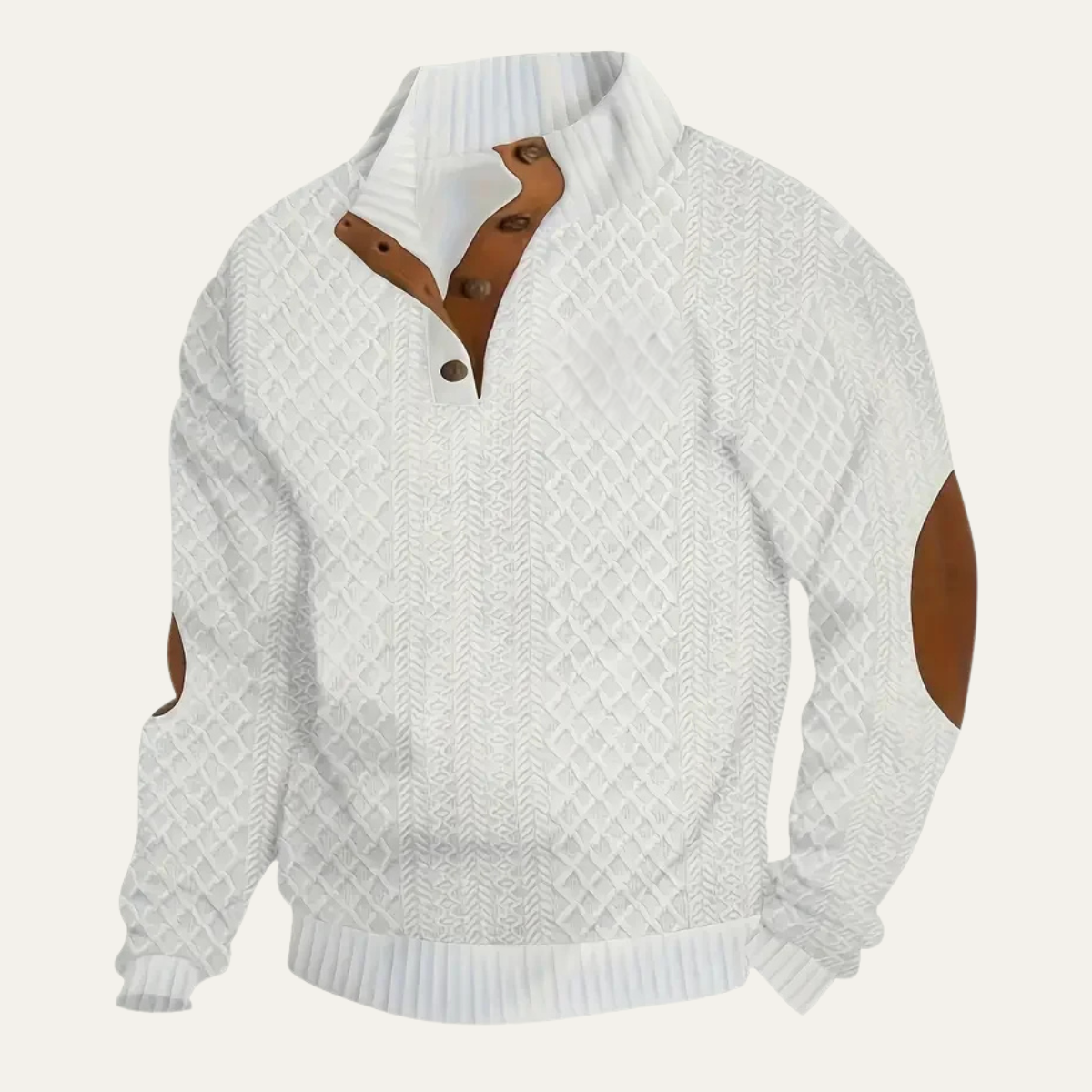 Warm Mens Plaid Fleece Sweater with Leather Elbow Patches