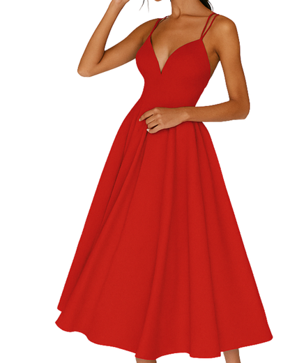 Women's Formal V Neck Party Midi Dress