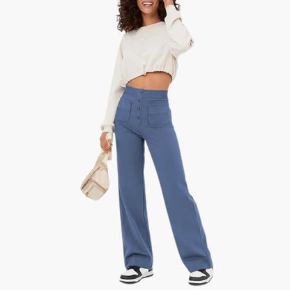 Women's Comfortable Wide Leg Pants with Button Front