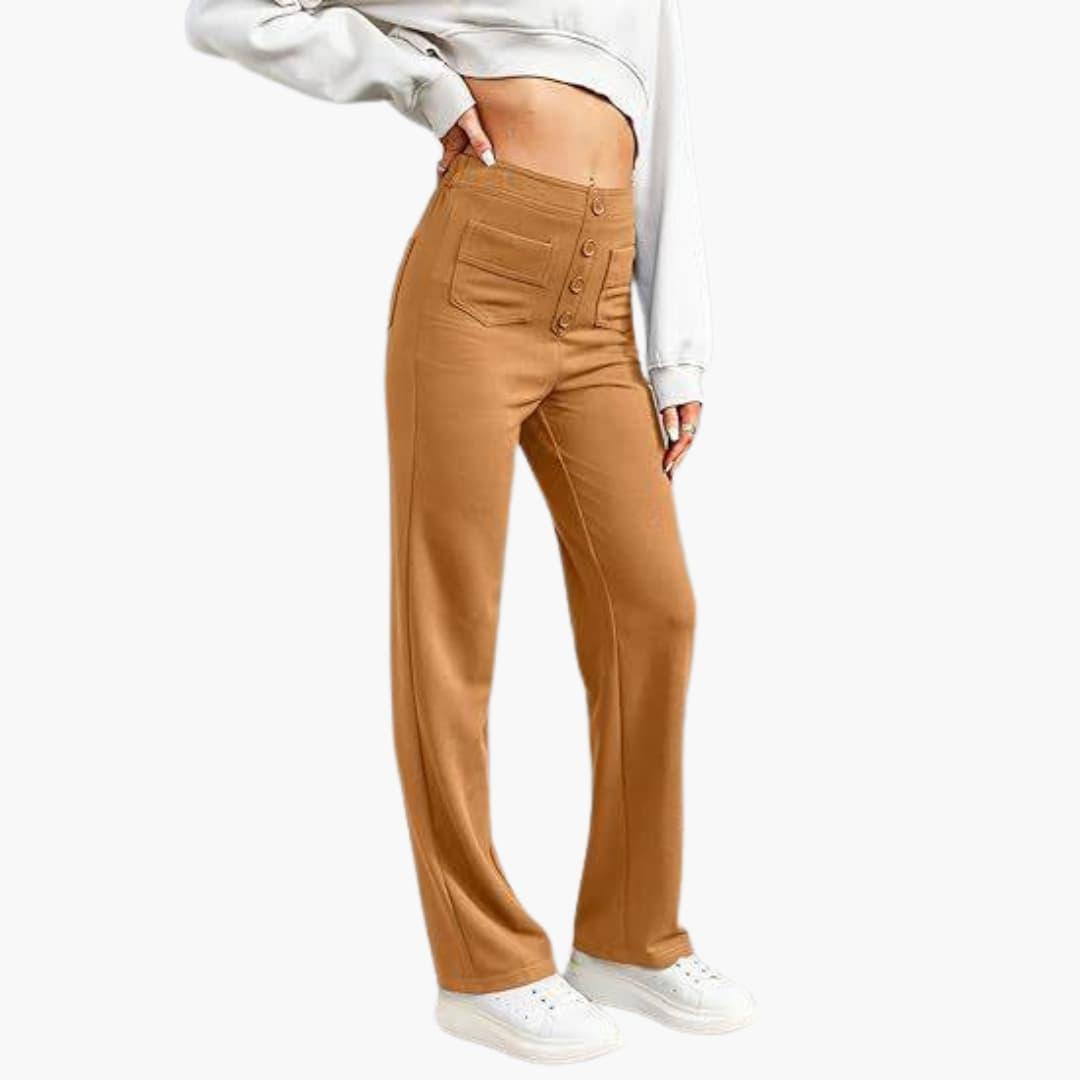Women's Comfortable Wide Leg Pants with Button Front