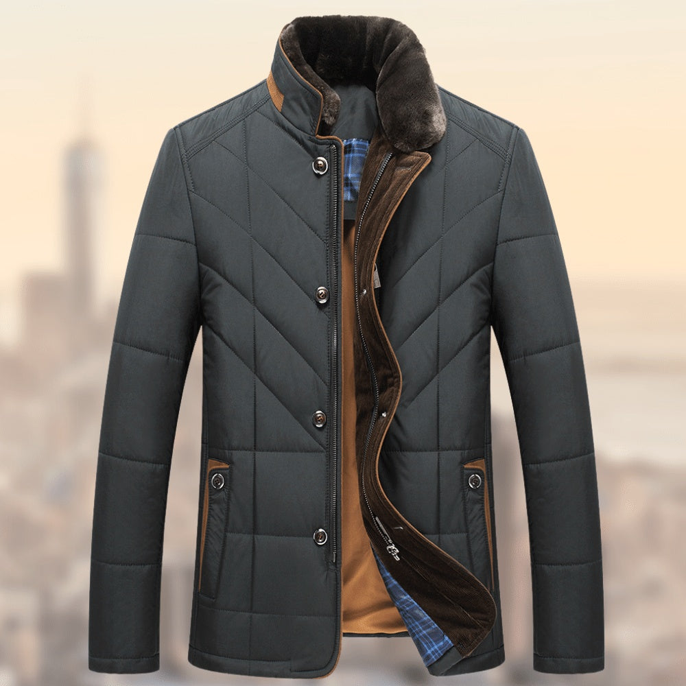 Winter Quilted Jacket with Stand-Up Collar and Fleece Lining