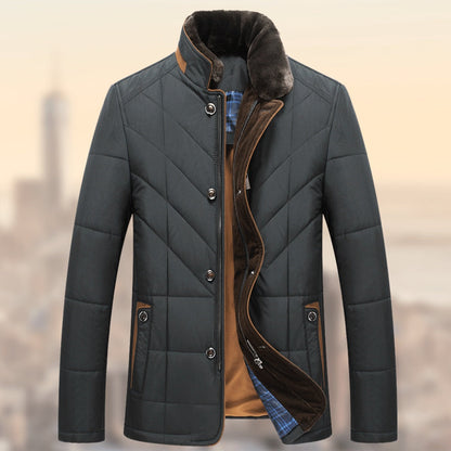 Winter Quilted Jacket with Stand-Up Collar and Fleece Lining