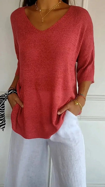 Chiara | Comfortable knitted top for women with V-neck collar