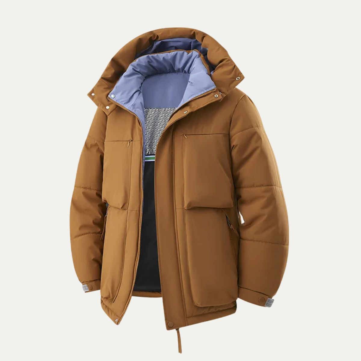 Warm Men's Colorblock Hooded Puffer Coat