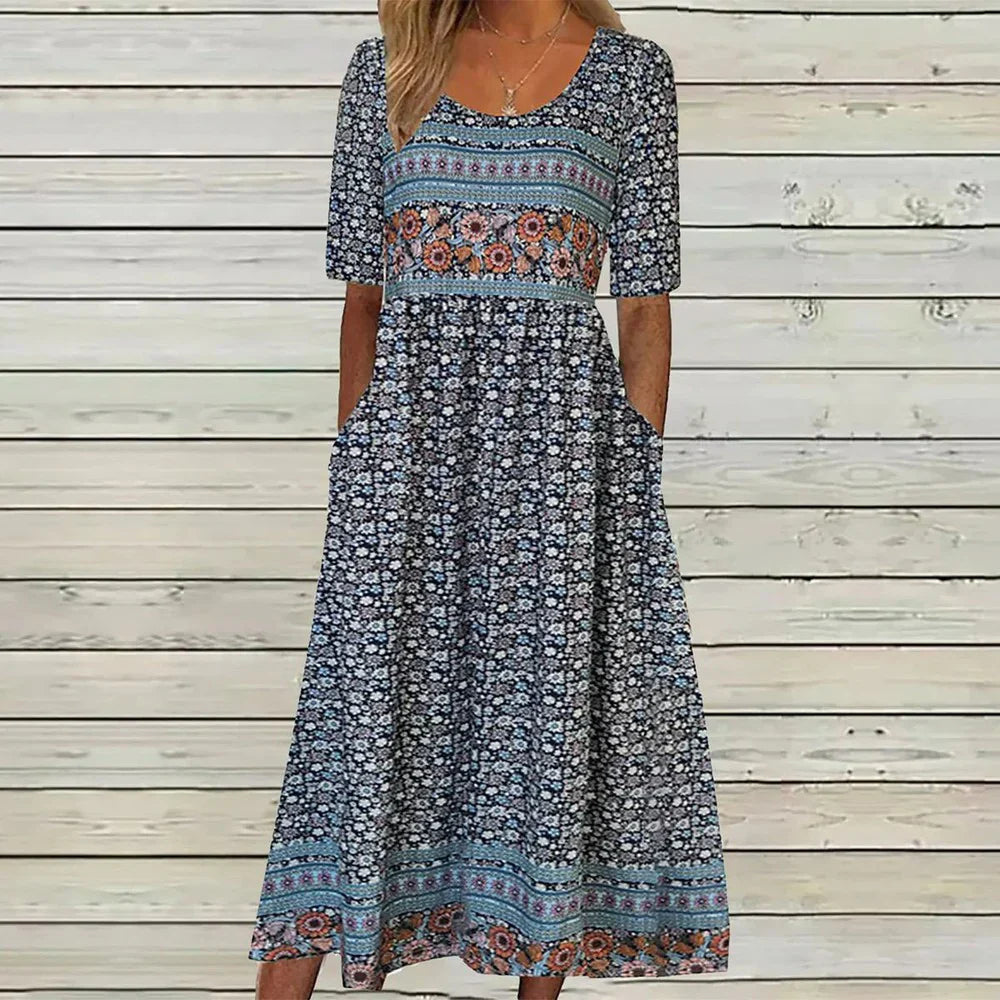 Abigail Midi Dress: Round Neck, Youthful Style