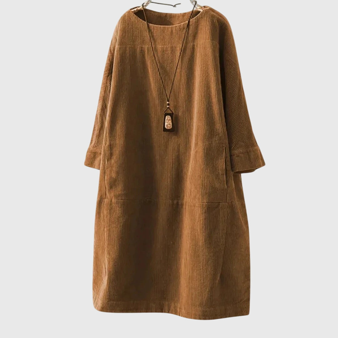 Casual Button Front Corduroy Dress