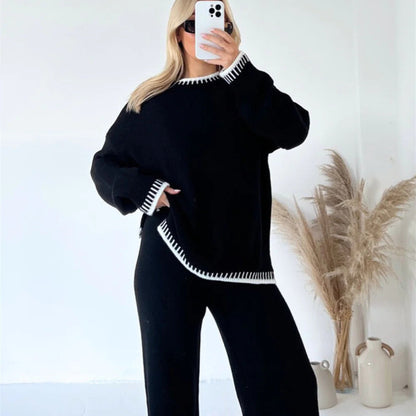Women's knit two-piece set with sweater and pants