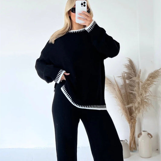 Women's knit two-piece set with sweater and pants
