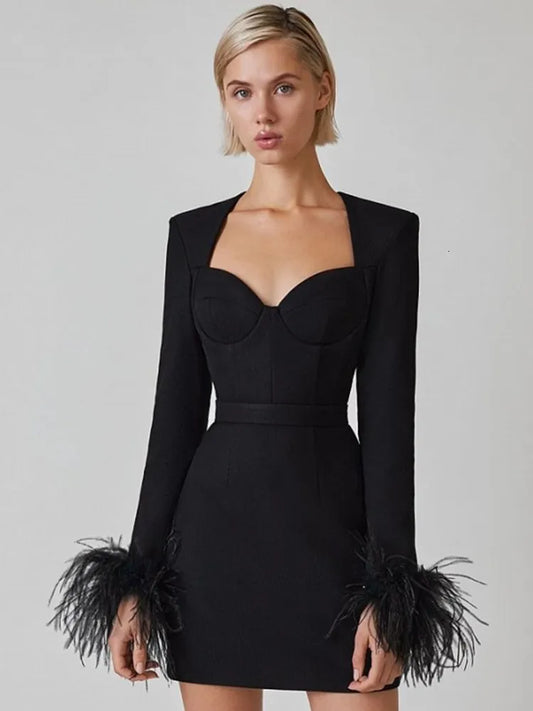 Beatrix | Women's Bodycon Mini Dress with Feathers for Festive Occasions