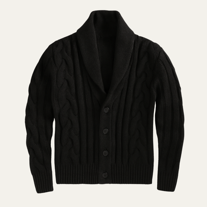 Warm Mens Cable Knit Crew Neck Cardigan Sweater - Nocini