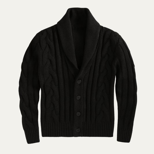 Warm Mens Cable Knit Crew Neck Cardigan Sweater - Nocini
