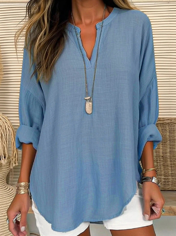 Agnes – High-quality Commuter Shirt with V-neck in Cotton and Linen