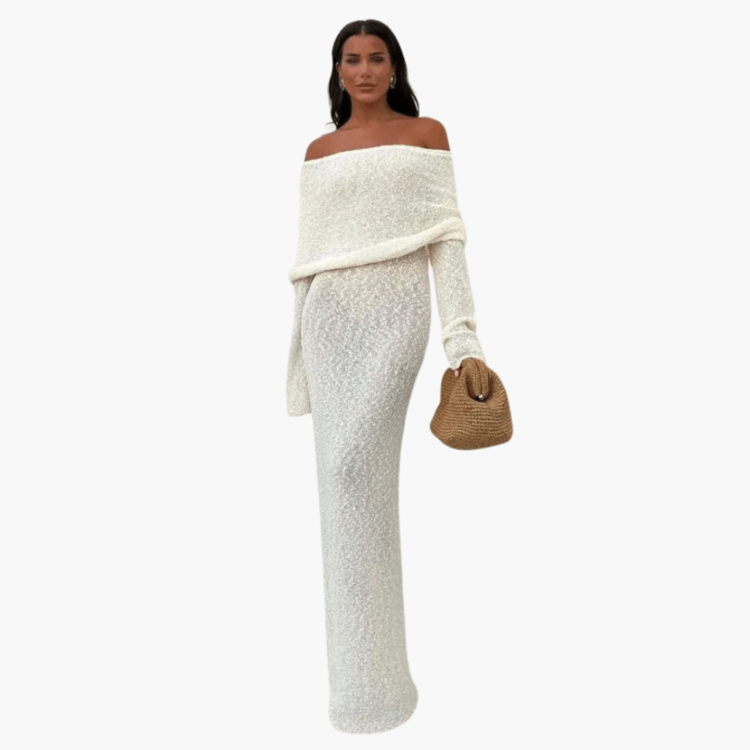 Women's Chic Cold Shoulder Knit Maxi Evening Dress - Olytrend