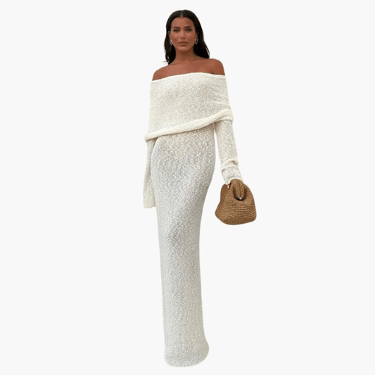 Women's Chic Cold Shoulder Knit Maxi Evening Dress - Olytrend