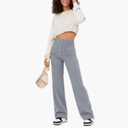 Women's Comfortable Wide Leg Pants with Button Front