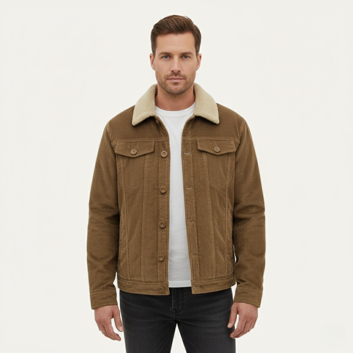 Warm Mens Corduroy Fleece Lined Winter Coat