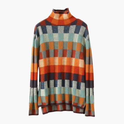 Casual Plaid Crew Neck Wool Sweater for Women