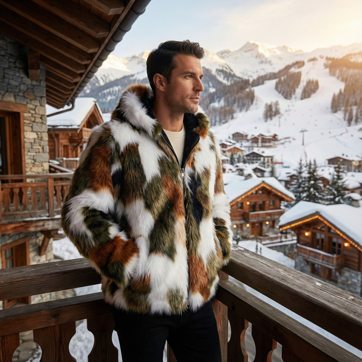 Warm Men's Faux Fur Hooded Parka Coat