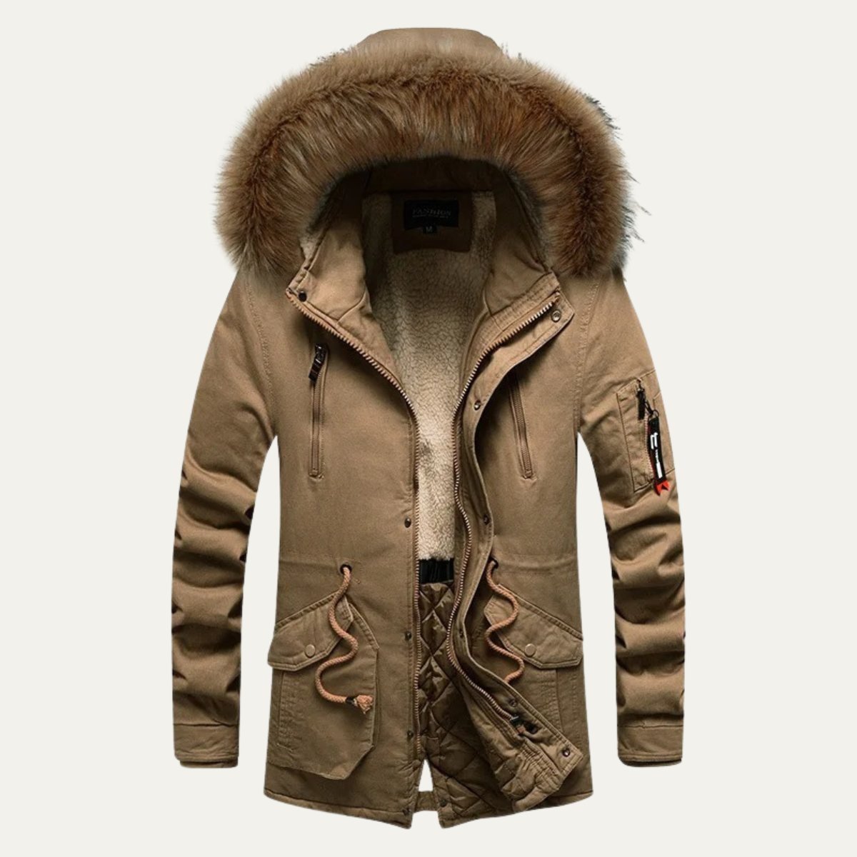 Warm Men's Down Parka Jacket with Faux Fur Hood - Nocini