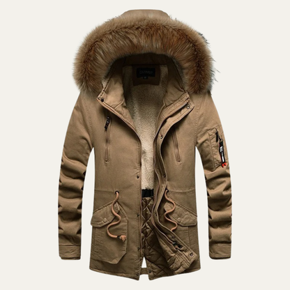 Warm Men's Down Parka Jacket with Faux Fur Hood - Nocini