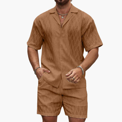 Breathable Summer Mens Shorts Shirt Set