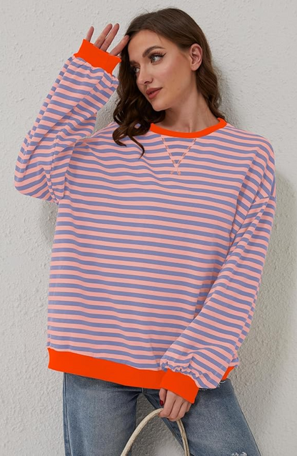 Women's casual sweatshirt: stripes & contrasting details