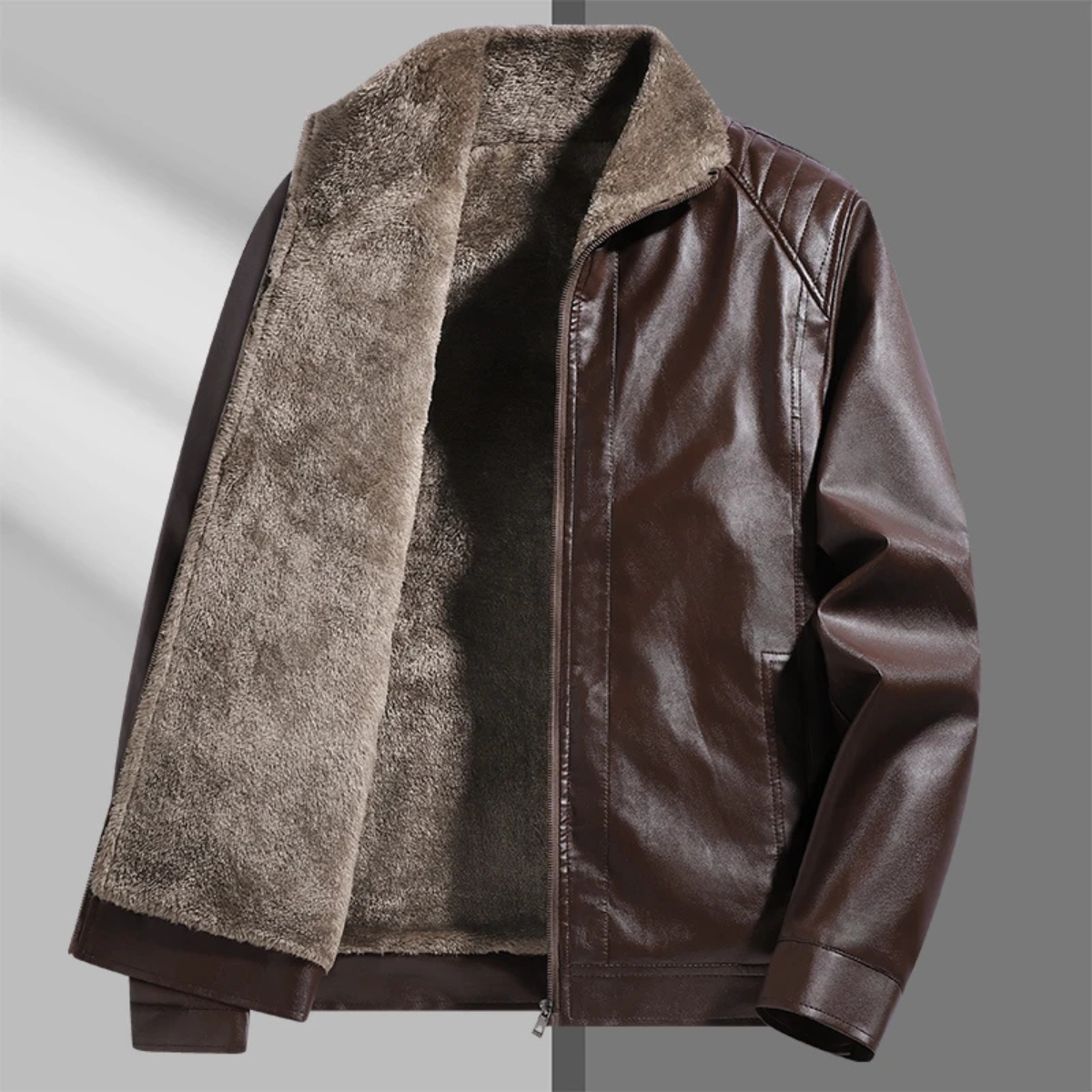 Warm Mens Leather Biker Fleece Lined Jacket Coat