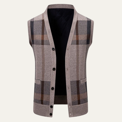 Warm Plaid Fleece Mens Cardigan Vest - Nocini