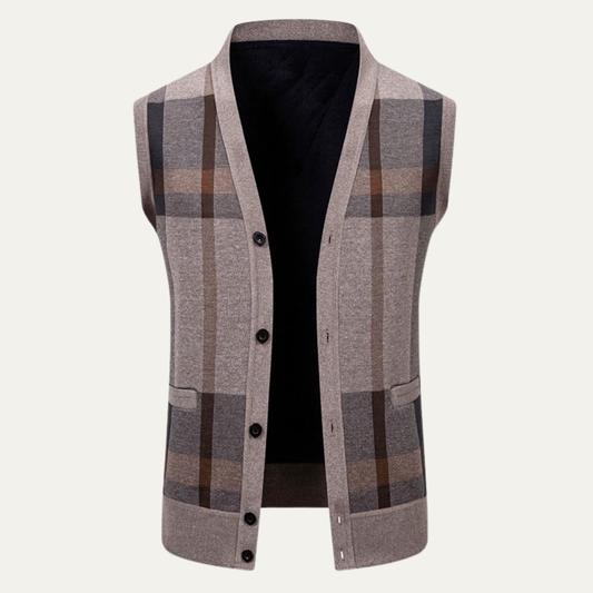 Warm Plaid Fleece Mens Cardigan Vest - Nocini