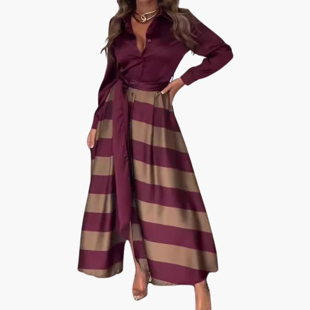Women's Casual Long Sleeve Dress with Waist Belt