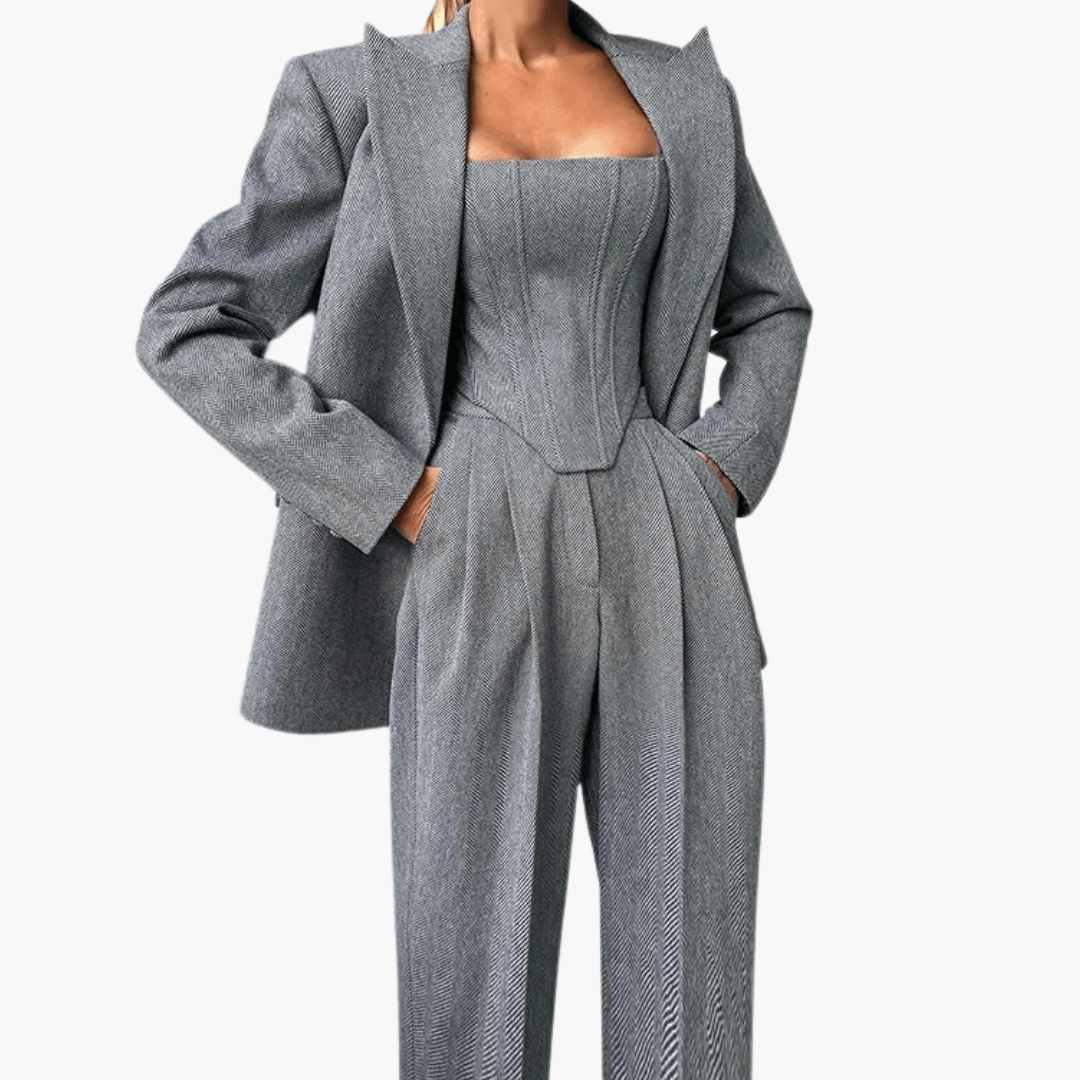 Women's Fitted Blazer Pantsuit - Chic and Professional - Olytrend