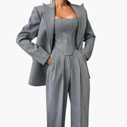Women's Fitted Blazer Pantsuit - Chic and Professional - Olytrend