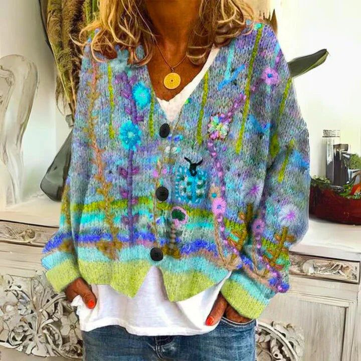 Women's Floral Knit Cardigan | With Button Placket