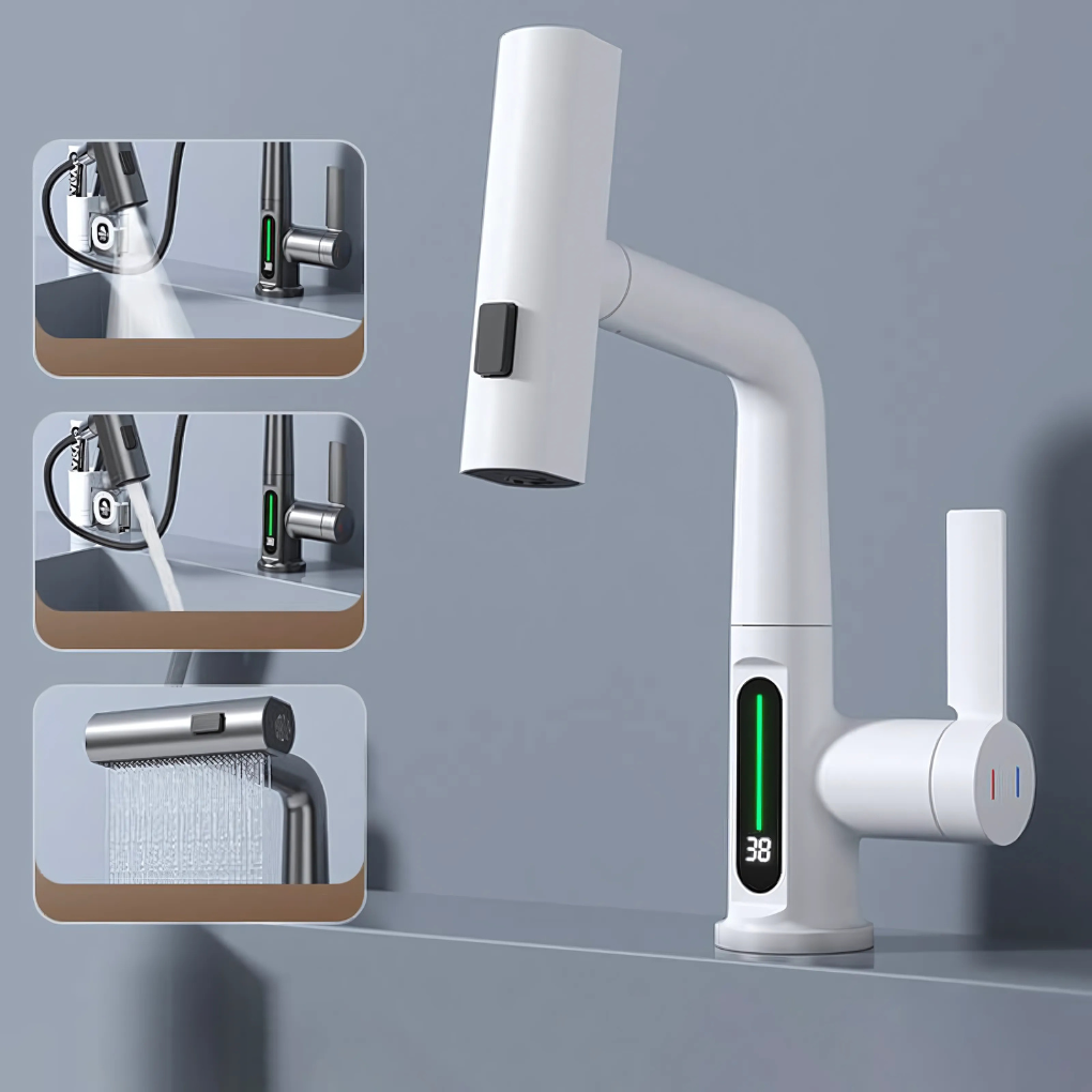 Adjustable LED Waterfall Sink Faucet