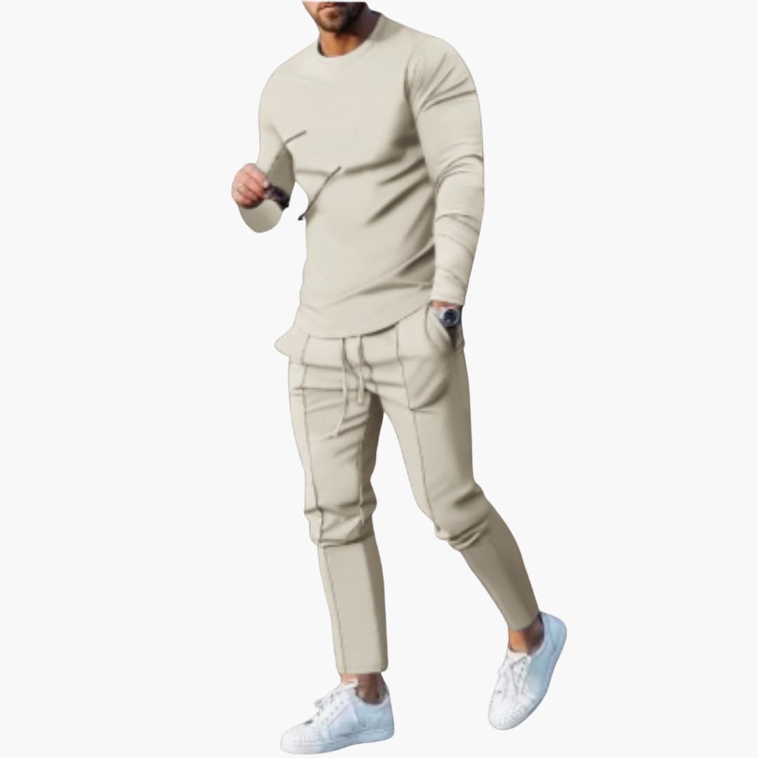 Casual 2-Piece Mens Suit with Long Sleeve Top