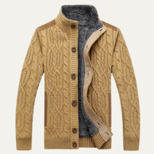 Warm Mens Wool Blend Fleece Lined Cardigan - Nocini