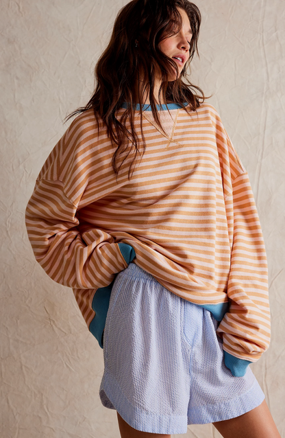 Women's casual sweatshirt: stripes & contrasting details