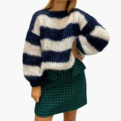 Women's Cozy Striped Crew Neck Sweater - Olytrend
