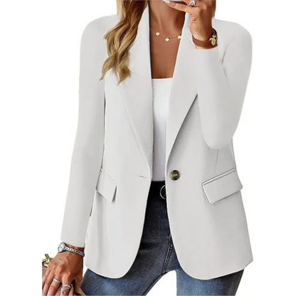 Casual long-sleeve blazer with slim pocket and buckle for women