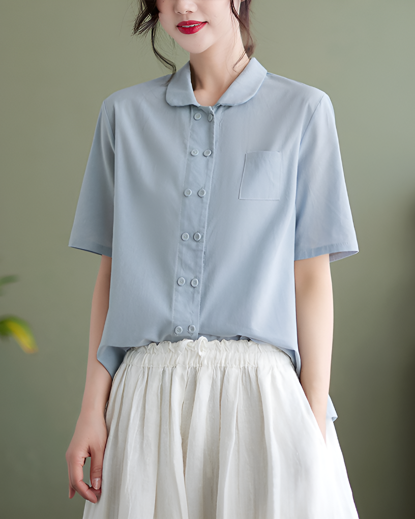 Casual Loose Fit Cotton Blend Shirt - Olytrend