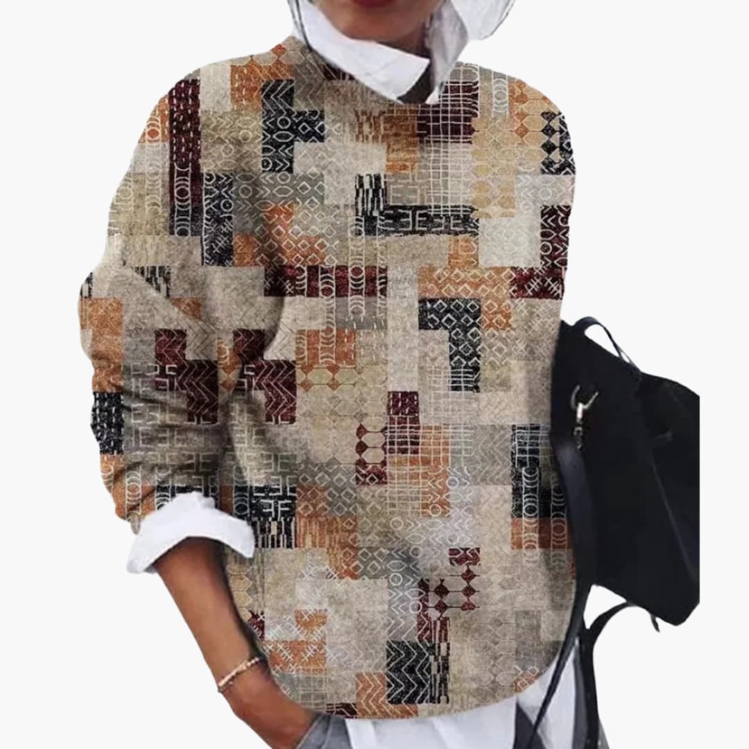 Women's Crew Neck Geometric Sweater - Olytrend