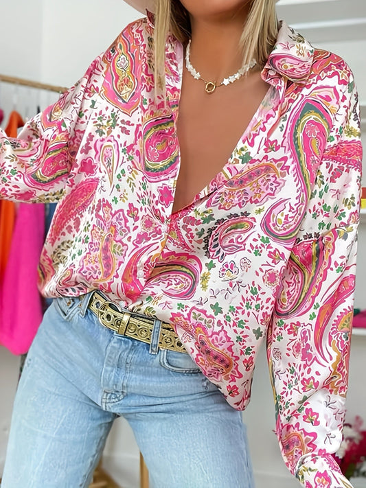 Women's Shirt with Paisley Pattern | Buttoned Collar