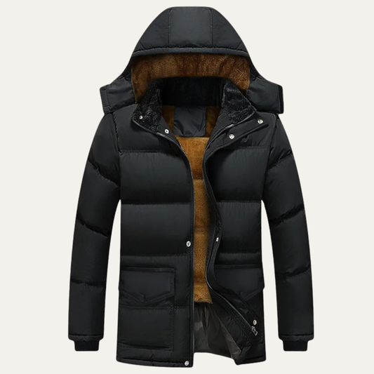 Warm Men's Black Fleece Lined Cotton Parka Jacket - Nocini