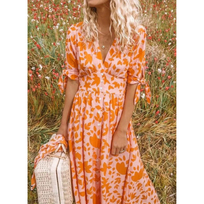 Boho V-Neck Tie Sleeve Dress | Maxi