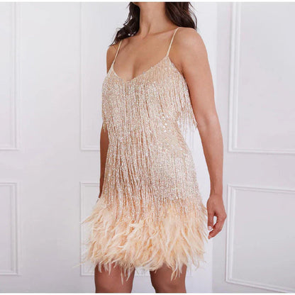 Beatrix | Glamorous Cocktail Dress for Wedding with Sequins and Feathers