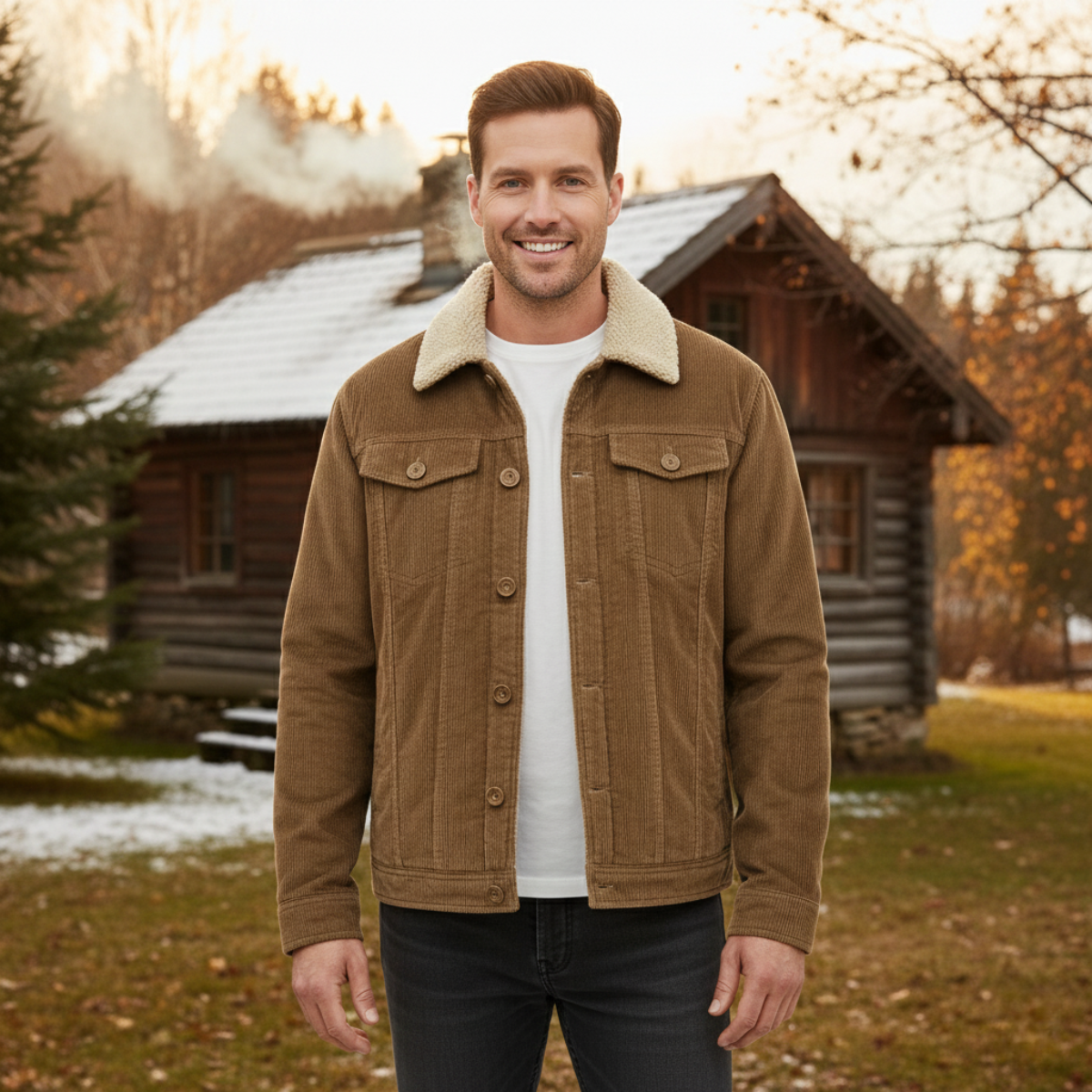 Warm Mens Corduroy Fleece Lined Winter Coat